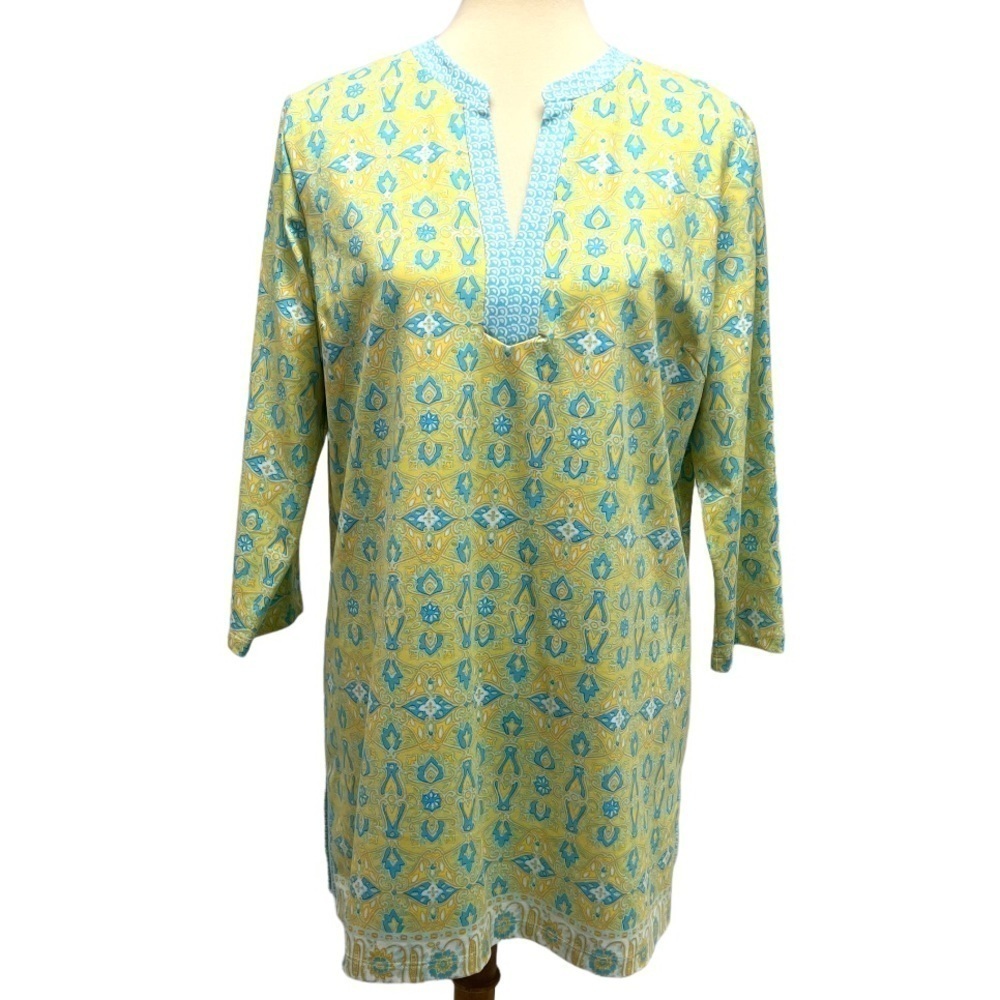 J. Mclaughlin Split Neck Printed Stretch Tunic Top - image 1